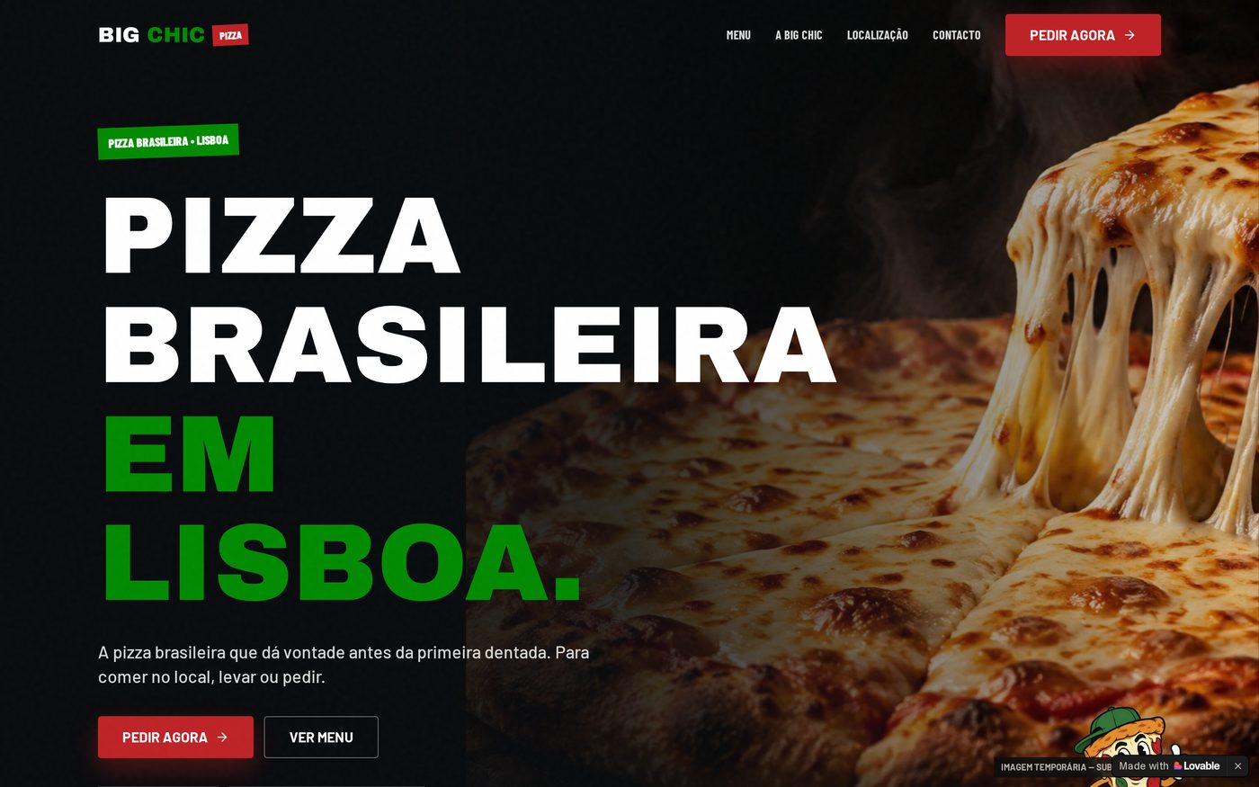 Mockup do Big Chic — Pizzaria em Lisboa
